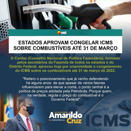 ESTADO APROVAM CONGELAR ICMS SOBRE COMBUSTIVEIS ATÉ 31  DE MARÇO. ESTADO APROVAM CONGELAR ICMS SOBRE COMBUSTIVEIS ATÉ 31  DE MARÇO.