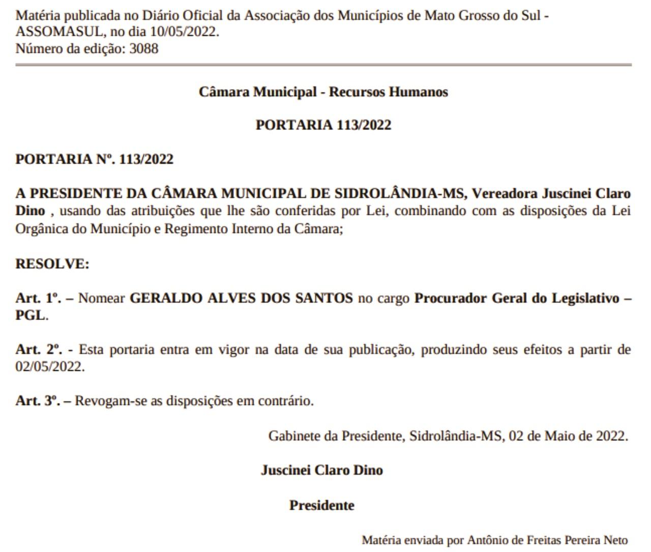 Após ser exonerado, Procurador-Geral é novamente nomeado por JUSCINEI CLARO Após ser exonerado, Procurador-Geral é novamente nomeado por JUSCINEI CLARO