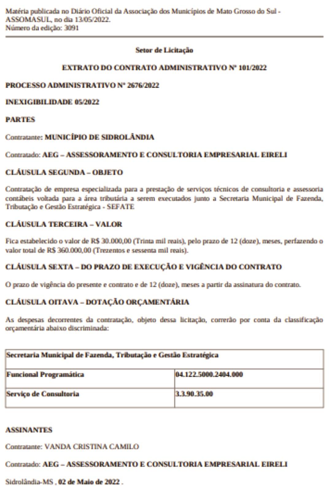 Sem licitação, prefeita Vanda Camilo contrata empresa de “ASSESSORIA CONTÁBIL” por R$ 420.000,00 Sem licitação, prefeita Vanda Camilo contrata empresa de “ASSESSORIA CONTÁBIL” por R$ 420.000,00