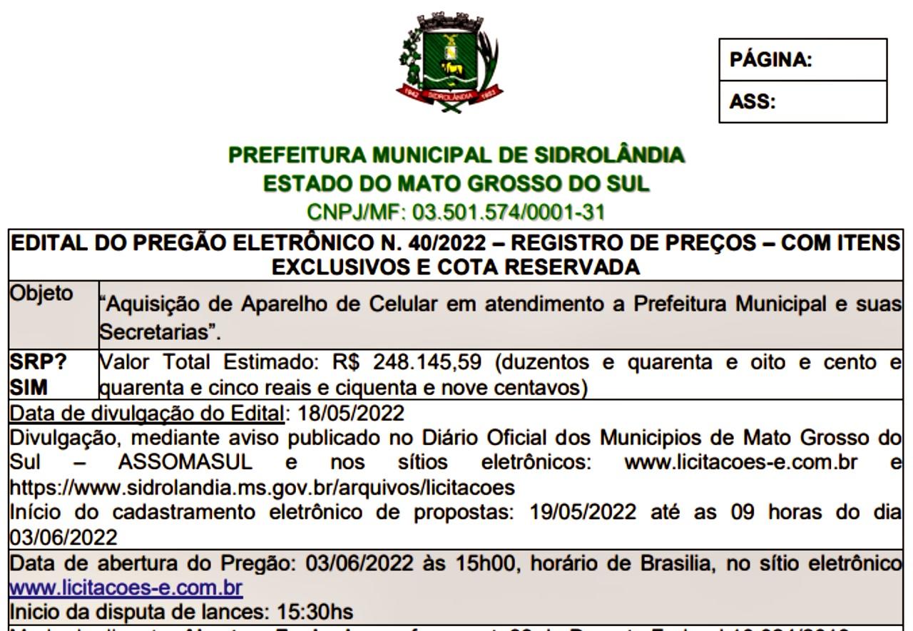 Prefeita Vanda Camilo (PP) publica licitação para “aquisição de 167 CELULARES” no valor estimado de R$ 248.000 Prefeita Vanda Camilo (PP) publica licitação para “aquisição de 167 CELULARES” no valor estimado de R$ 248.000