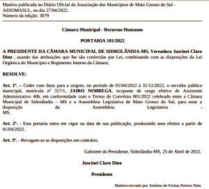 Câmara Municipal de Sidrolândia cede servidor com “ÔNUS” para a Assembleia Legislativa Câmara Municipal de Sidrolândia cede servidor com “ÔNUS” para a Assembleia Legislativa