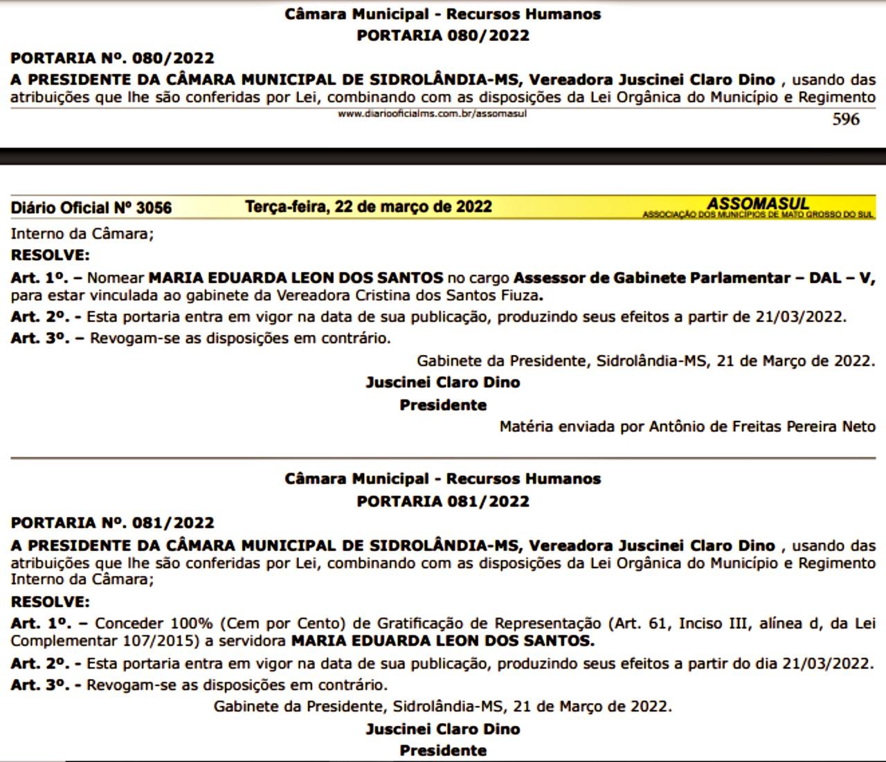 Presidenta Câmara de Sidrolândia JUSCINEI CLARO nomeia mais “02 COMISSIONADOS” Presidenta Câmara de Sidrolândia JUSCINEI CLARO nomeia mais “02 COMISSIONADOS”