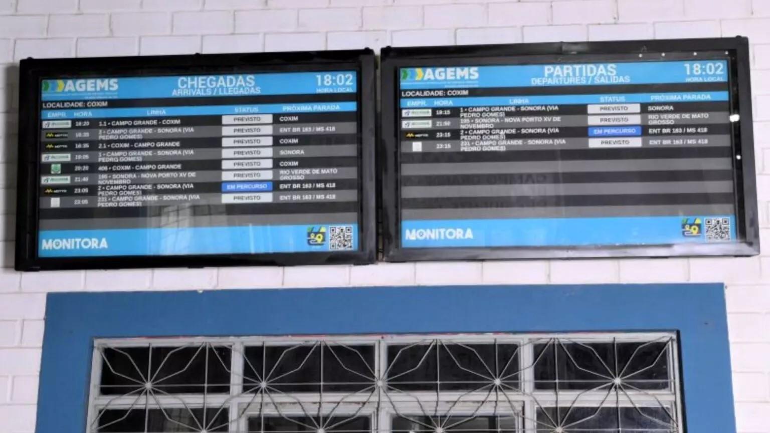 Rodoviárias de 15 cidades em MS recebem novos painéis com horários dos ônibus e Sidrolândia. Rodoviárias de 15 cidades em MS recebem novos painéis com horários dos ônibus e Sidrolândia.