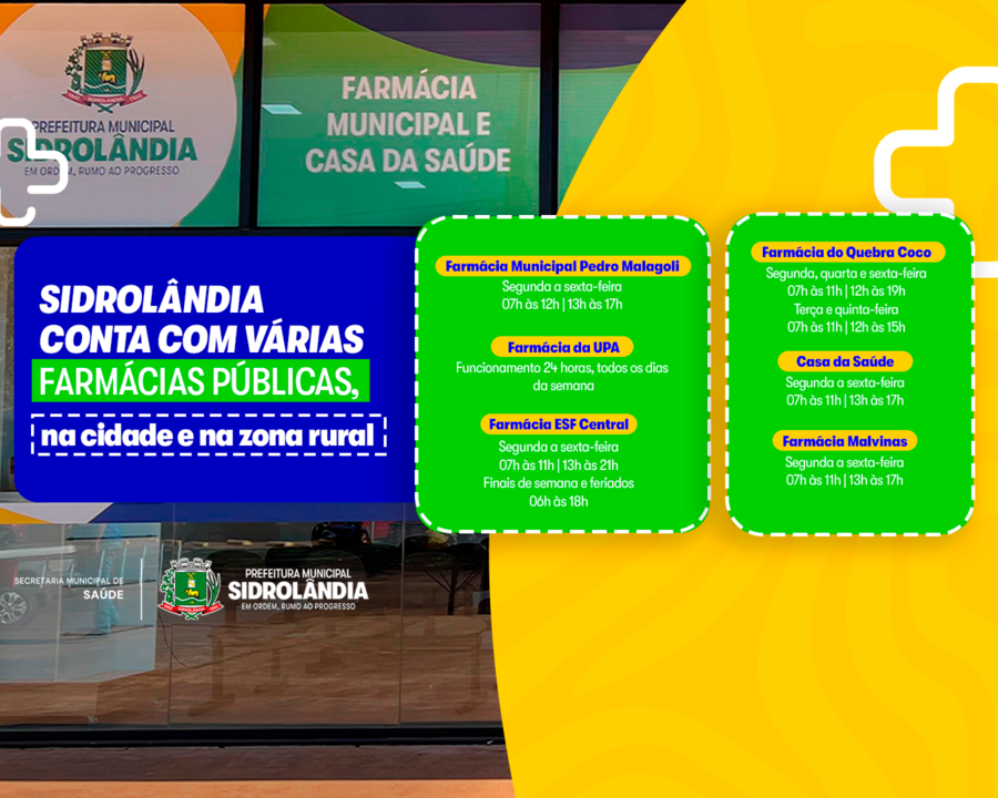 Farmácias públicas de Sidrolândia: confira os locais e horários de funcionamento Farmácias públicas de Sidrolândia: confira os locais e horários de funcionamento