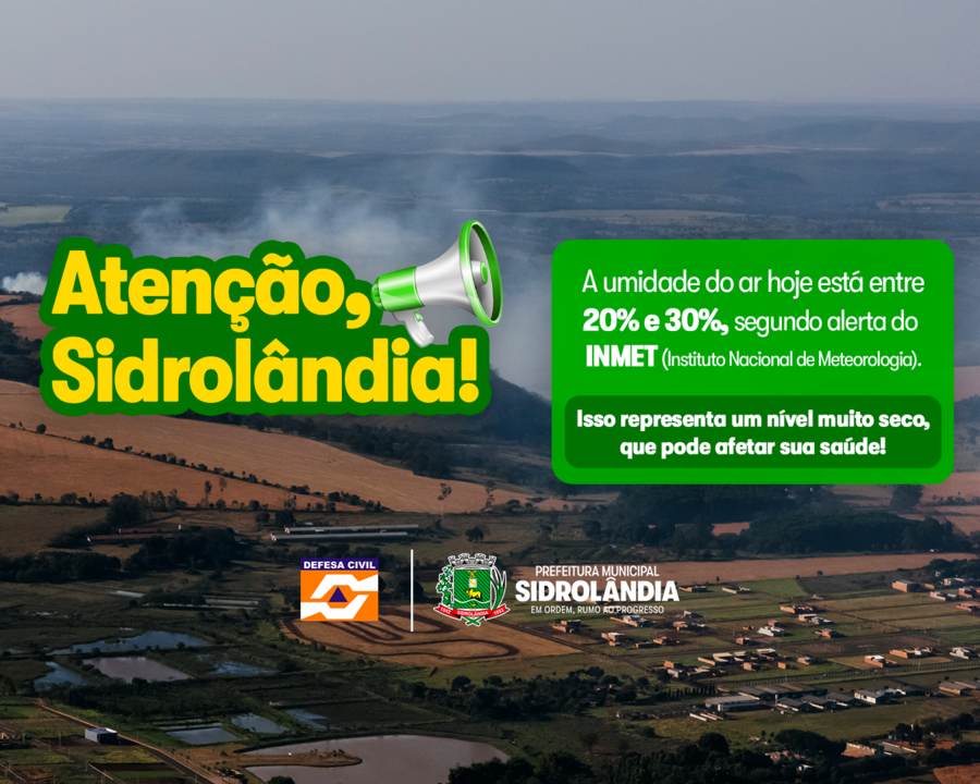 Tempo seco em Sidrolândia: umidade do ar chega a 30% e exige atenção da população Tempo seco em Sidrolândia: umidade do ar chega a 30% e exige atenção da população