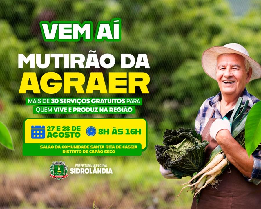 Mutirão da Agraer terá mais de 30 serviços gratuitos no Distrito de Capão Seco, confira